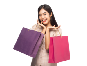 asian woman with her shopping bags file png